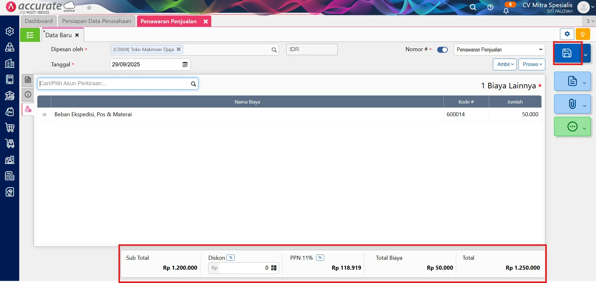 Membuat Penawaran Penjualan PKP & biaya